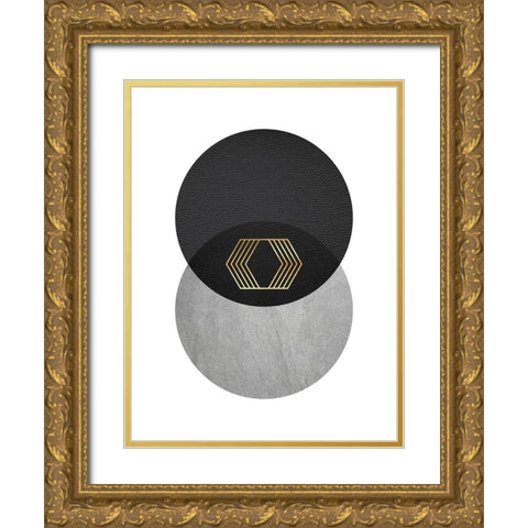 Black Grey Gold Circles 2 Gold Ornate Wood Framed Art Print with Double Matting by Urban Epiphany