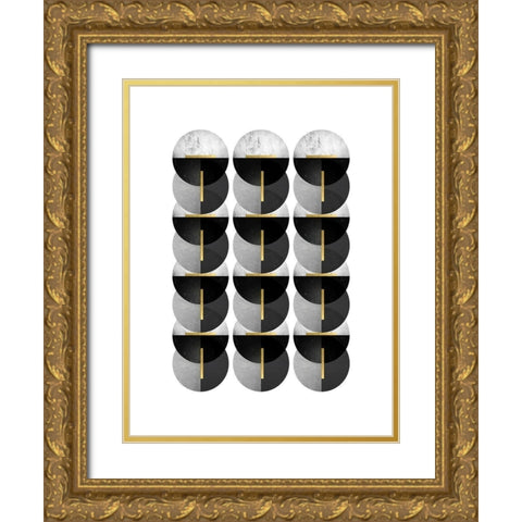 Black Grey Gold Circles Gold Ornate Wood Framed Art Print with Double Matting by Urban Epiphany