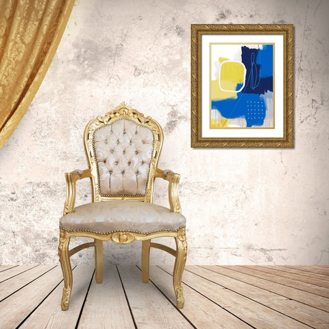 Modern Abstract Yellow Blue 1 Gold Ornate Wood Framed Art Print with Double Matting by Lula Bijoux and Company
