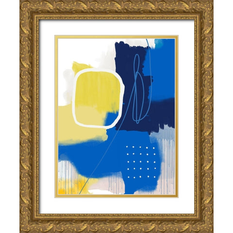 Modern Abstract Yellow Blue 1 Gold Ornate Wood Framed Art Print with Double Matting by Lula Bijoux and Company