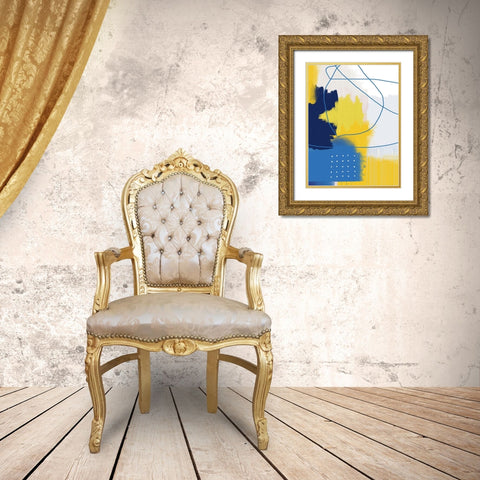 Modern Abstract Yellow Blue 2 Gold Ornate Wood Framed Art Print with Double Matting by Lula Bijoux and Company