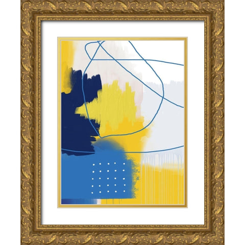 Modern Abstract Yellow Blue 2 Gold Ornate Wood Framed Art Print with Double Matting by Lula Bijoux and Company