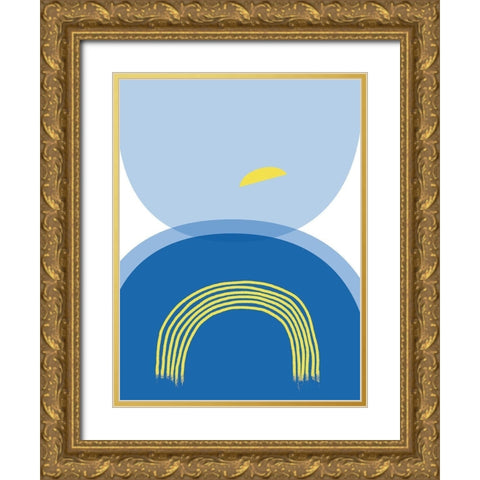 Blue Yellow Minimalist 2 Gold Ornate Wood Framed Art Print with Double Matting by Lula Bijoux and Company