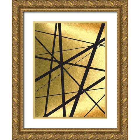 Black And Gold Geometric Lines 1 Gold Ornate Wood Framed Art Print with Double Matting by Urban Epiphany