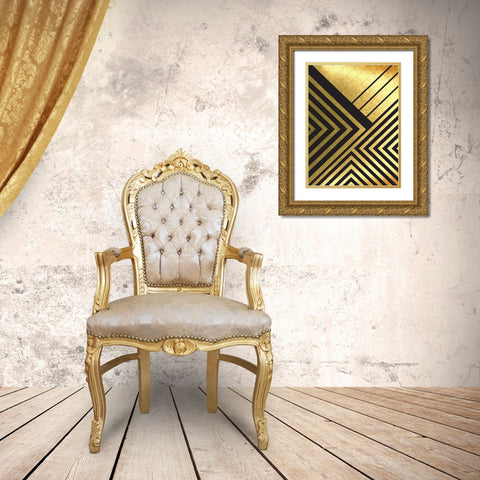 Black And Gold Geometric Lines 2 Gold Ornate Wood Framed Art Print with Double Matting by Urban Epiphany