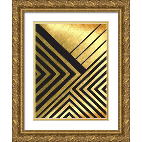 Black And Gold Geometric Lines 2 Gold Ornate Wood Framed Art Print with Double Matting by Urban Epiphany