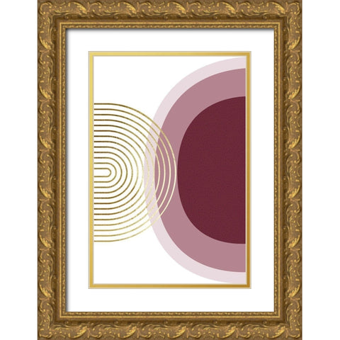 Abstract Minimalist Burgundy Gold 1 Gold Ornate Wood Framed Art Print with Double Matting by Urban Epiphany