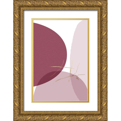 Abstract Minimalist Burgundy Gold 6 Gold Ornate Wood Framed Art Print with Double Matting by Urban Epiphany