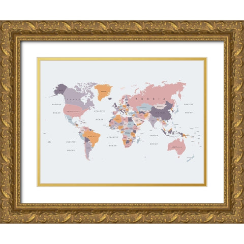 Be Kind World Map 1 Gold Ornate Wood Framed Art Print with Double Matting by Urban Epiphany