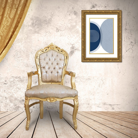 Mid Century Modern Navy Silver 3 Gold Ornate Wood Framed Art Print with Double Matting by Urban Epiphany
