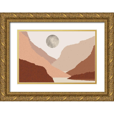 Mid Century Boho Landscape Gold Ornate Wood Framed Art Print with Double Matting by Urban Epiphany