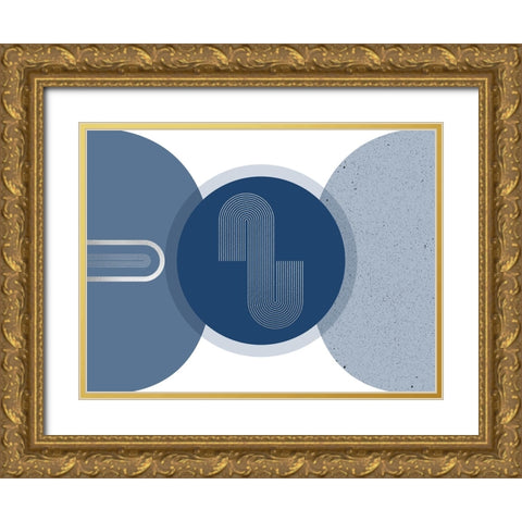 Mid Century Glam Navy Silver 2 Gold Ornate Wood Framed Art Print with Double Matting by Urban Epiphany