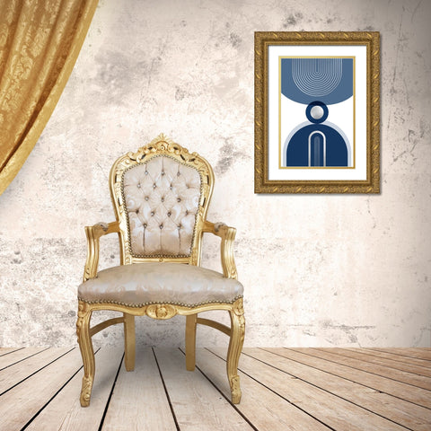 Mid Century Glam Navy Silver 3 Gold Ornate Wood Framed Art Print with Double Matting by Urban Epiphany