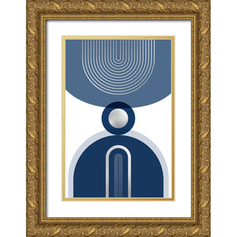 Mid Century Glam Navy Silver 3 Gold Ornate Wood Framed Art Print with Double Matting by Urban Epiphany