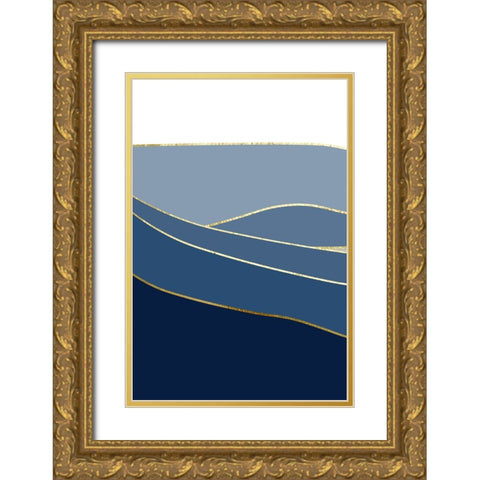 Navy Gold Landscape 1 Gold Ornate Wood Framed Art Print with Double Matting by Urban Epiphany