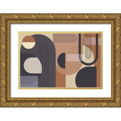 Abstract Arches Charcoal Terracotta 1 Gold Ornate Wood Framed Art Print with Double Matting by Urban Epiphany