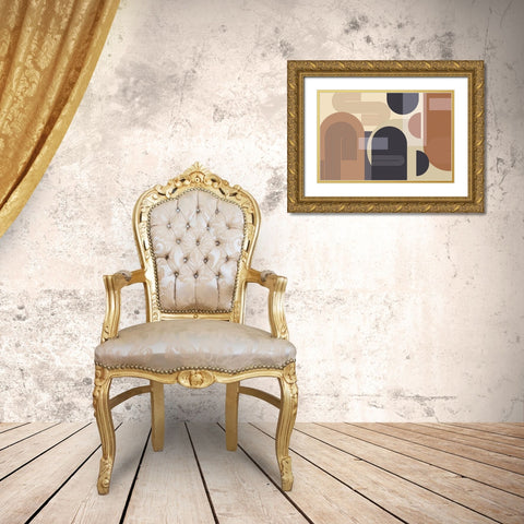 Abstract Arches Charcoal Terracotta 2 Gold Ornate Wood Framed Art Print with Double Matting by Urban Epiphany