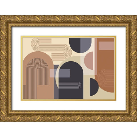 Abstract Arches Charcoal Terracotta 2 Gold Ornate Wood Framed Art Print with Double Matting by Urban Epiphany