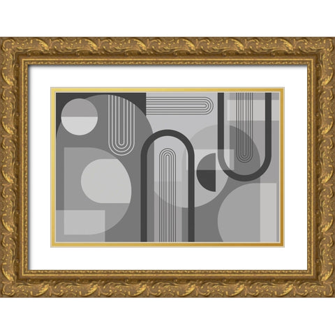 Abstract Arches Gray 1 Gold Ornate Wood Framed Art Print with Double Matting by Urban Epiphany