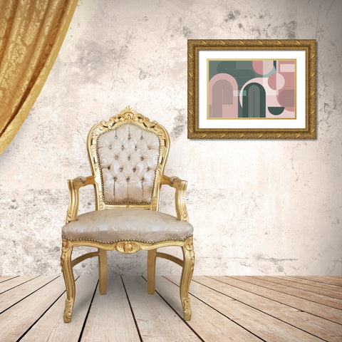 Abstract Arches Pink Green 2 Gold Ornate Wood Framed Art Print with Double Matting by Urban Epiphany