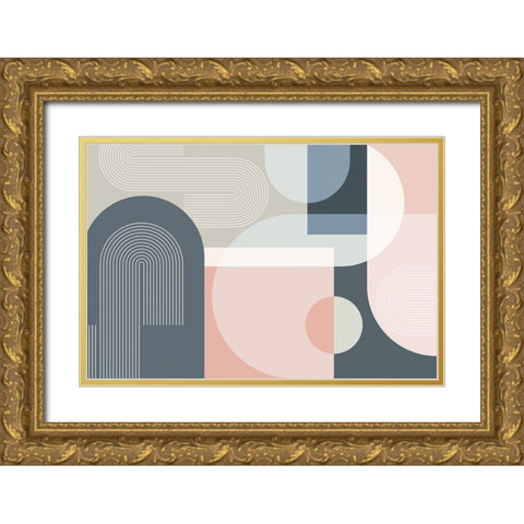 Mid Century Abstract Arches 2 Gold Ornate Wood Framed Art Print with Double Matting by Urban Epiphany