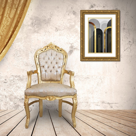 Mid Century Arches Black Gold 1 Gold Ornate Wood Framed Art Print with Double Matting by Urban Epiphany