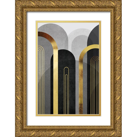 Mid Century Arches Black Gold 1 Gold Ornate Wood Framed Art Print with Double Matting by Urban Epiphany