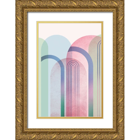 Mid Century Arches Pastel Rainbows 1 Gold Ornate Wood Framed Art Print with Double Matting by Urban Epiphany