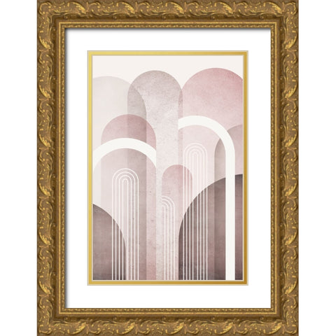 MidCentury Arches Pink Burgundy 1 Gold Ornate Wood Framed Art Print with Double Matting by Urban Epiphany