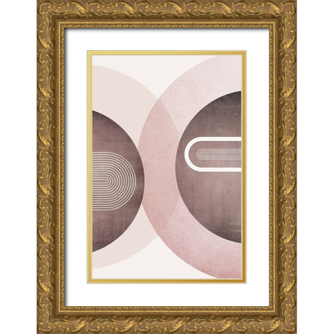 MidCentury Arches Pink Burgundy 2 Gold Ornate Wood Framed Art Print with Double Matting by Urban Epiphany