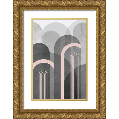 Mid Century Arches Pink Gray 2 Gold Ornate Wood Framed Art Print with Double Matting by Urban Epiphany