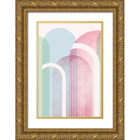 Mid Century Arches Soft Pastels 1 Gold Ornate Wood Framed Art Print with Double Matting by Urban Epiphany