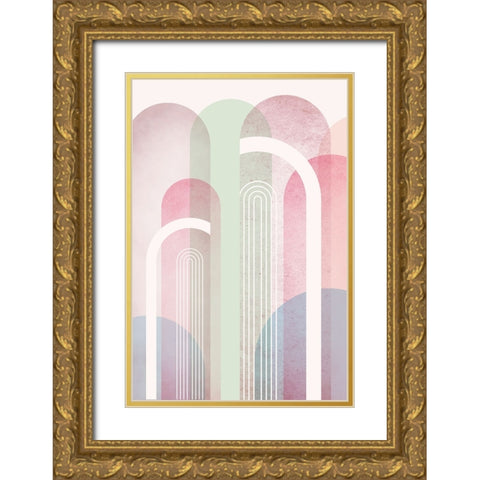 Mid Century Arches Soft Pastels 2 Gold Ornate Wood Framed Art Print with Double Matting by Urban Epiphany