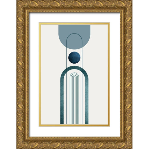 Mid CenturyModern Navy Teal 3 Gold Ornate Wood Framed Art Print with Double Matting by Urban Epiphany