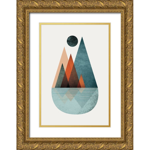 Minimalist Mid Century Orange Teal 2 Gold Ornate Wood Framed Art Print with Double Matting by Urban Epiphany