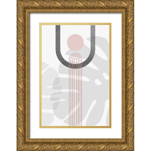 Modern Mid Century Abstract Pink Grey 1 Gold Ornate Wood Framed Art Print with Double Matting by Urban Epiphany