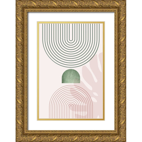 Pink Green Mid Century Botanical 2 Gold Ornate Wood Framed Art Print with Double Matting by Urban Epiphany