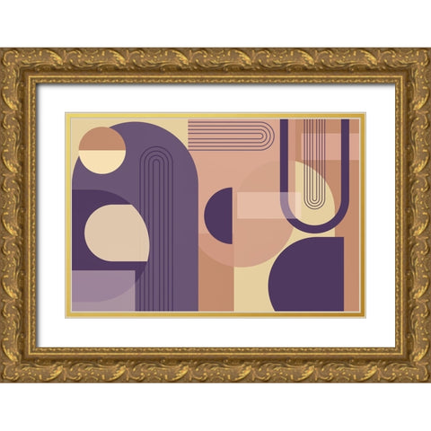 Abstract Arches Purple Gold Ornate Wood Framed Art Print with Double Matting by Urban Epiphany