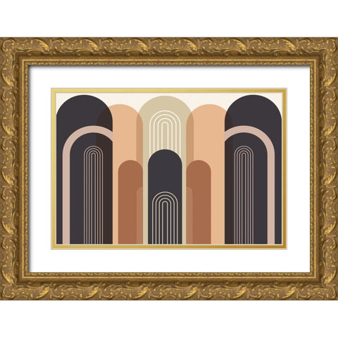 Mid Century Arches Gold Ornate Wood Framed Art Print with Double Matting by Urban Epiphany