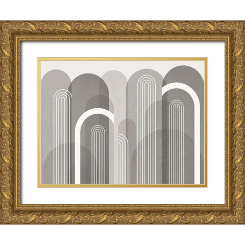 Mid Century Arches Stone Gold Ornate Wood Framed Art Print with Double Matting by Urban Epiphany