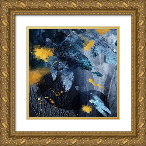 Navy Gold Abstract Gold Ornate Wood Framed Art Print with Double Matting by Urban Epiphany