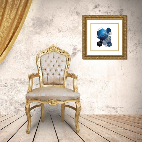 Geo Blue 2 Gold Ornate Wood Framed Art Print with Double Matting by Urban Epiphany