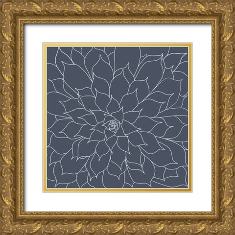 Black And Grey Succulents 3 Gold Ornate Wood Framed Art Print with Double Matting by Urban Epiphany