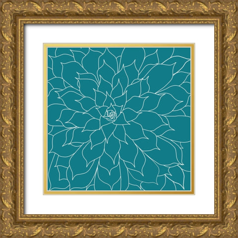 Succulent Turquoise Gold Ornate Wood Framed Art Print with Double Matting by Urban Epiphany