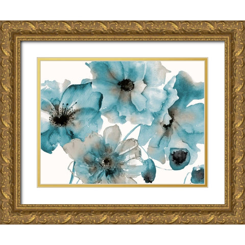 Teal Kissed Hues Gold Ornate Wood Framed Art Print with Double Matting by Brown, Victoria