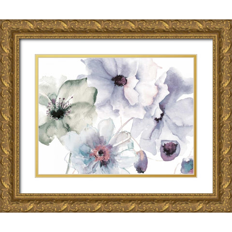 Flowering Blue Hues 2 Gold Ornate Wood Framed Art Print with Double Matting by Brown, Victoria