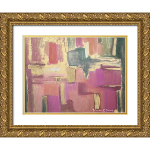 Abstract Pink Gold Ornate Wood Framed Art Print with Double Matting by Brown, Victoria