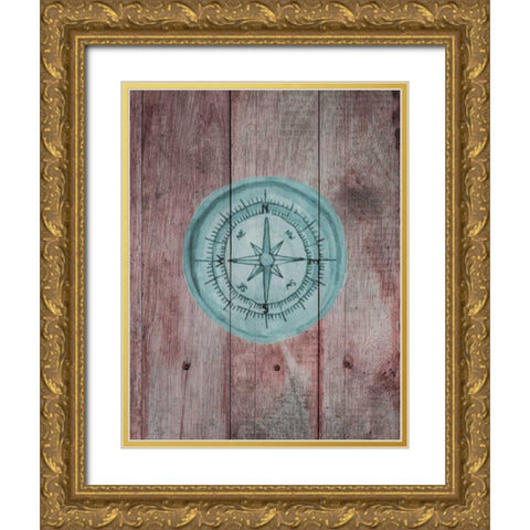 Teal Compass 2 Gold Ornate Wood Framed Art Print with Double Matting by Brown, Victoria