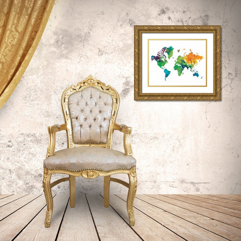 Watercolor Map Gold Ornate Wood Framed Art Print with Double Matting by Brown, Victoria