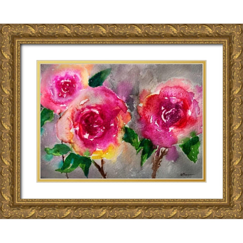 Pink Roses Gold Ornate Wood Framed Art Print with Double Matting by Brown,Victoria